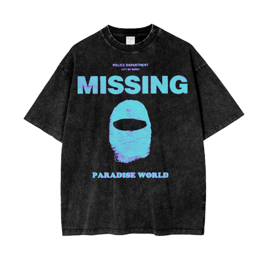 Blue Missing Paradise World Acid Wash Oversized T-Shirt